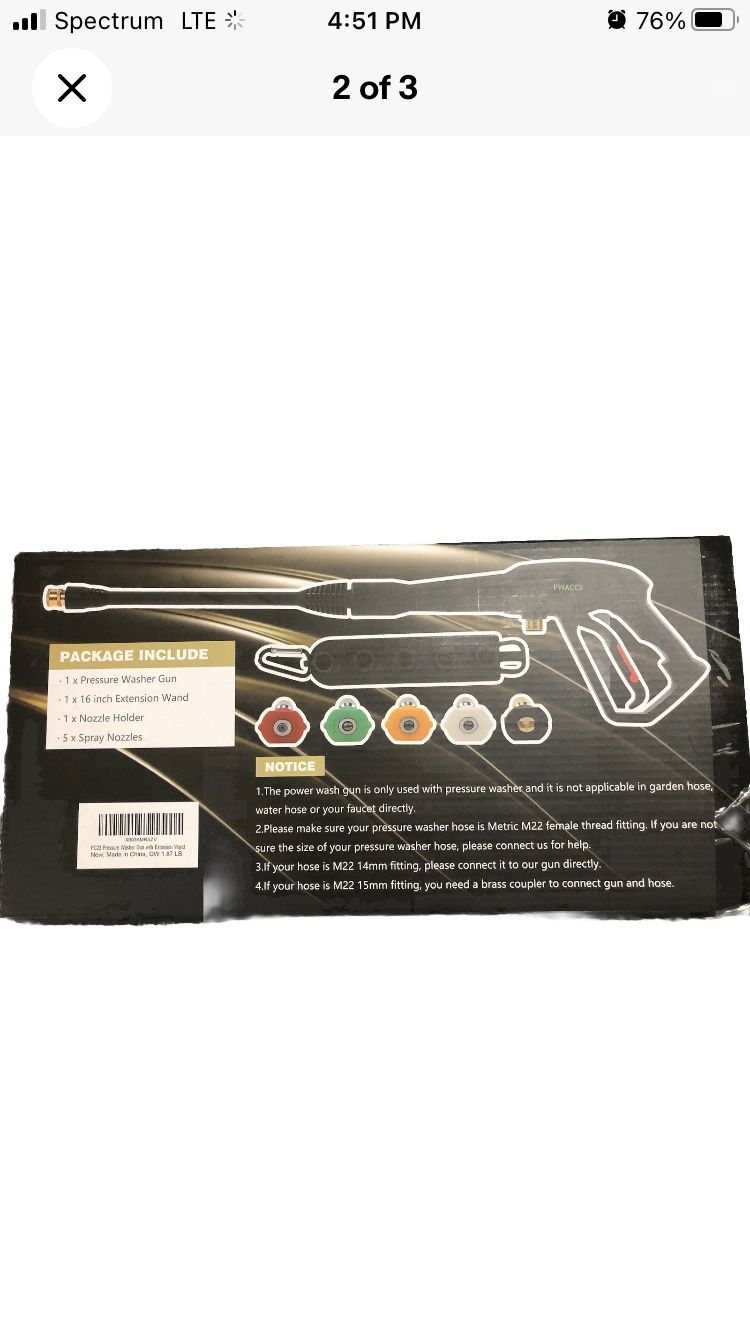 Pressure, washer, gun 16 inch extended Wand 5 piece accessories