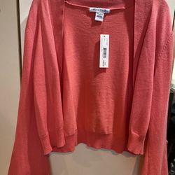 Nwt Women’s Size L Coral Colored Sweater Cardigan Bell Sleeves 