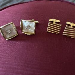 Vintage Men’s Swank Gold Tone and Embassy Mother of Pearl and Rhinestone Cuff Links