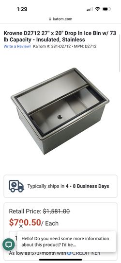 Krowne D2712 27" x 20" Drop In Ice Bin