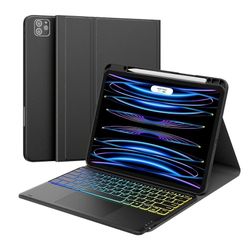 iPad Pro 12.9 Case with Keyboard, 7 Color Backlit & Pencil Holder - Black