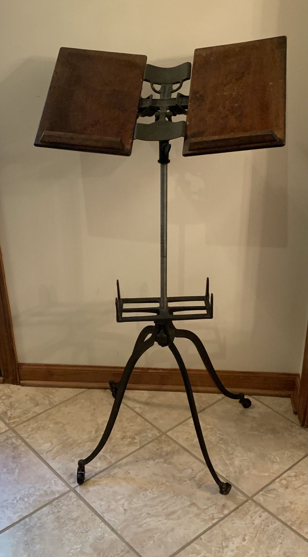 Antique Cast Iron and Wood Library Dictionary/Book Stand. Could be used for a music display as well.) $180