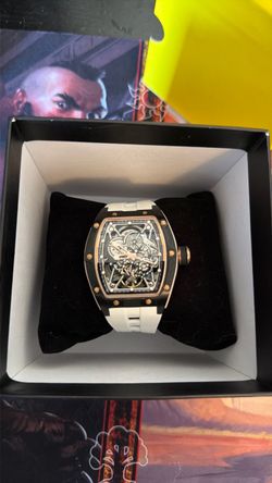 Skeleton Dial Luxury Watch White Rubber Strap