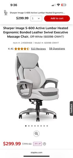 Sharper Image S-600 Active Lumbar Heated Ergonomic Bonded Leather Swivel Executive Massage Chair