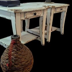 Two Chalk Painted Matching End Tables 