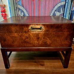 antique English campaign-style box on a stand, often designed as a jewelry box, cellarette, or writing desk 17"×25.5"×19"