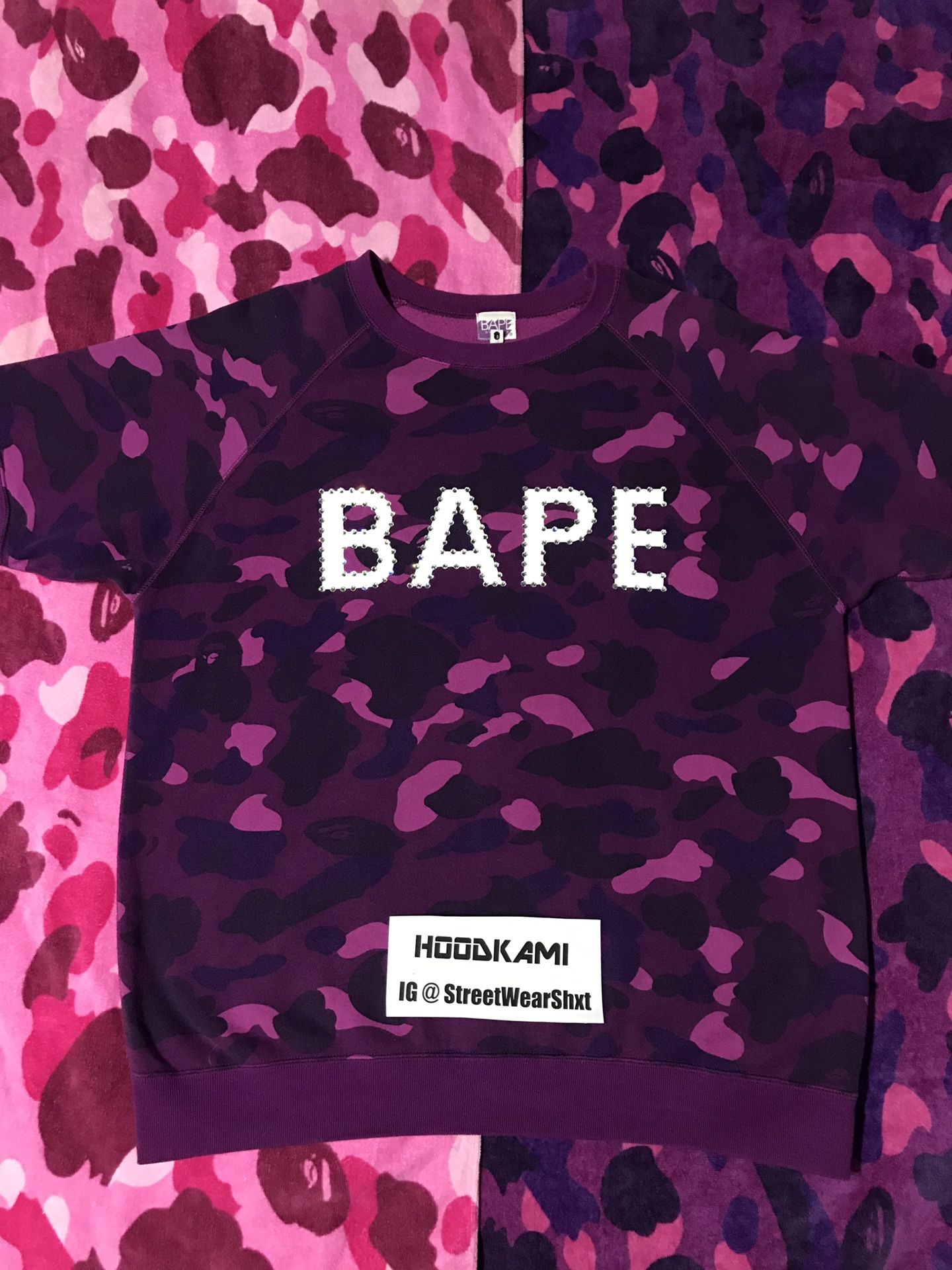 BAPE PURPLE CAMO SWAROVSKI STONE CREWNECK VINTAGE RARE A BATHING