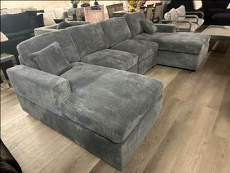 😍🩶 New Corduroy Grey U-Shaped Sectional Sofa/Couch | Double Chaise Couch with Pillows | Pay After 🚚