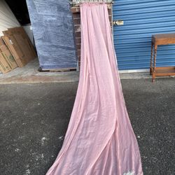 Canopy Bed Overhang. Silk Sheer Fringed Rose-Peach 