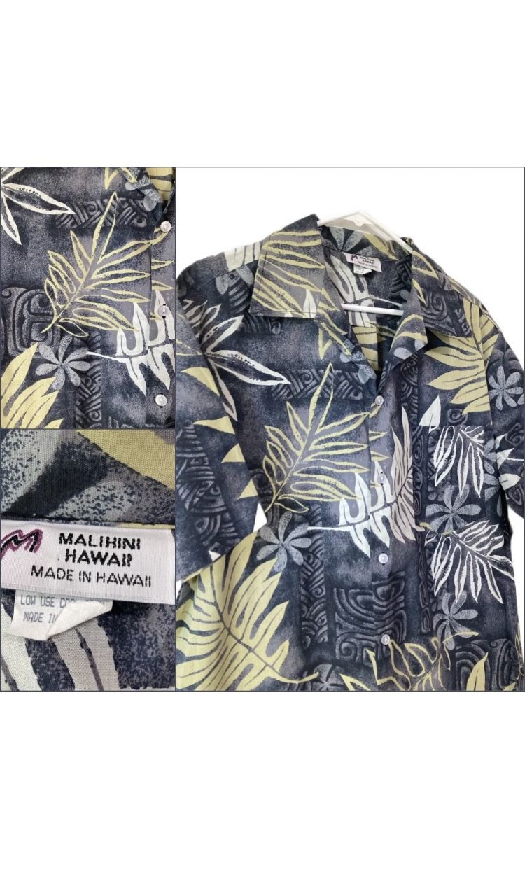 VTG* MALIHINI Hawaii Hibiscus Floral Hawaiian Shirt Button XL Made In Hawaii USA