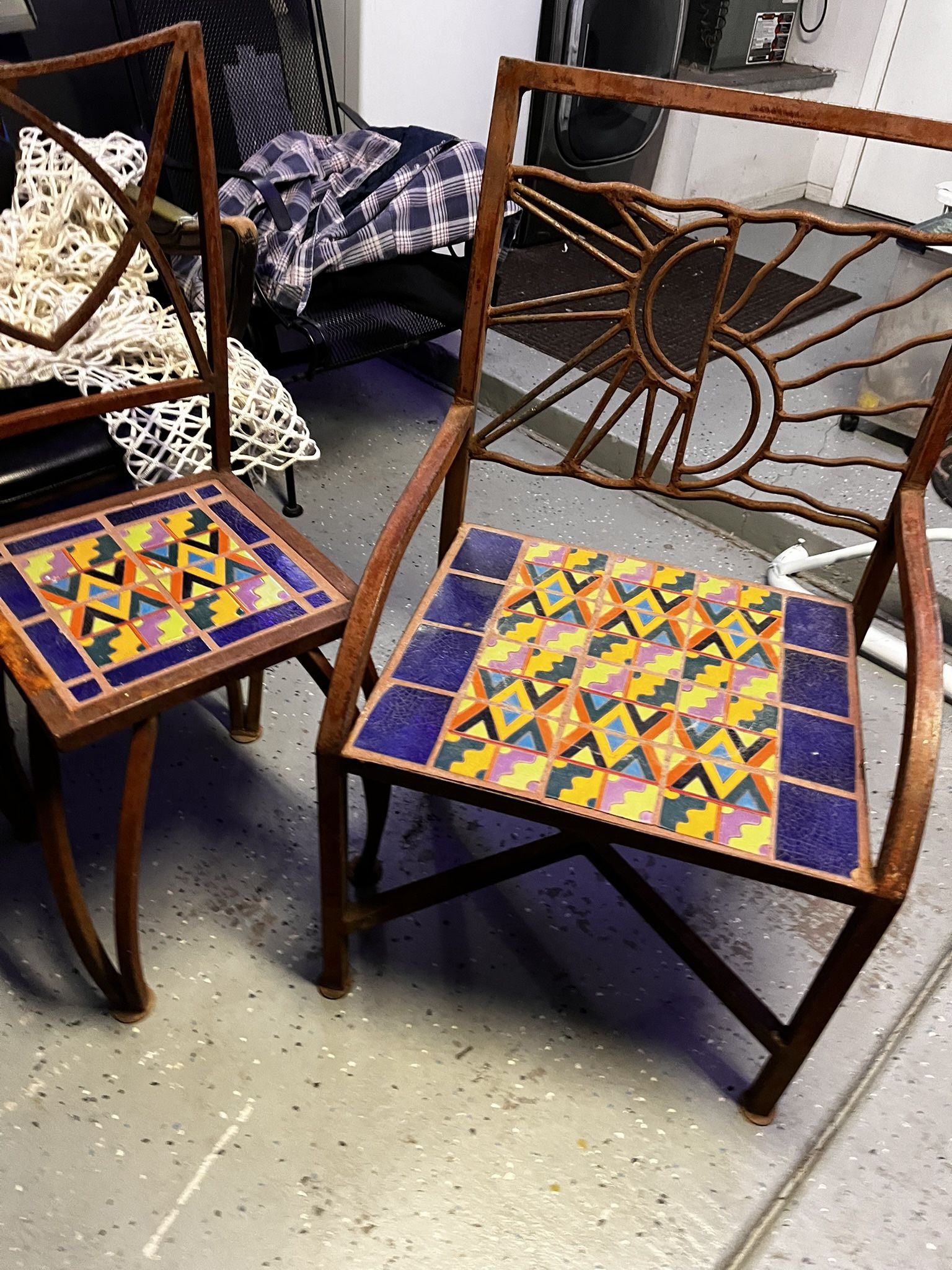 Custom Made Ornate Ceramic Tiled Chairs For Sale