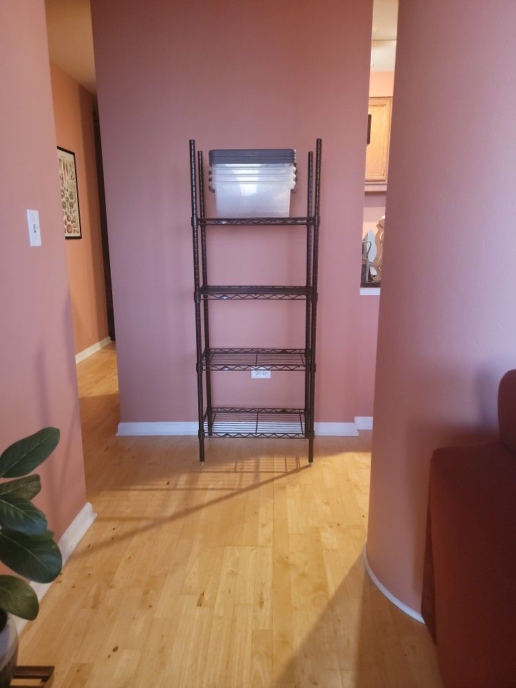 Metal Shelving + Storage Bins