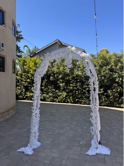 White Floral Wedding Arch - Draped Chiffon & Flowers