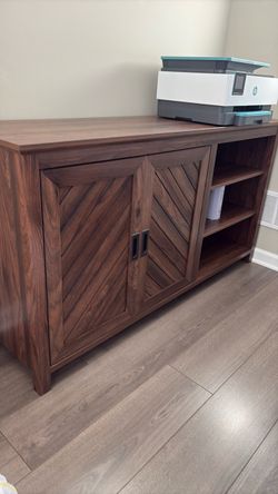 Dark Walnut TV Stand with Cabinet and Shelves