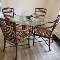 Rattan Wicker Glass Top Dining Room Set