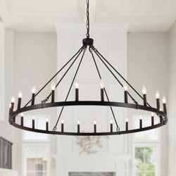 Light Lagre Dimmable Wagon Wheel Chandelier Farmhouse Round Vintage Candle Style Light