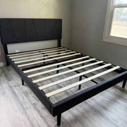 Modern Queen Size Bed Frame – Sturdy with Upholstered Headboard