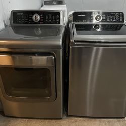 Samsung Set Washer And Dryer Electric Stainless Steel 