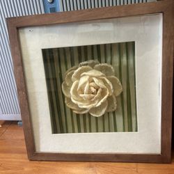 Framed white flower shadow box wall hanging