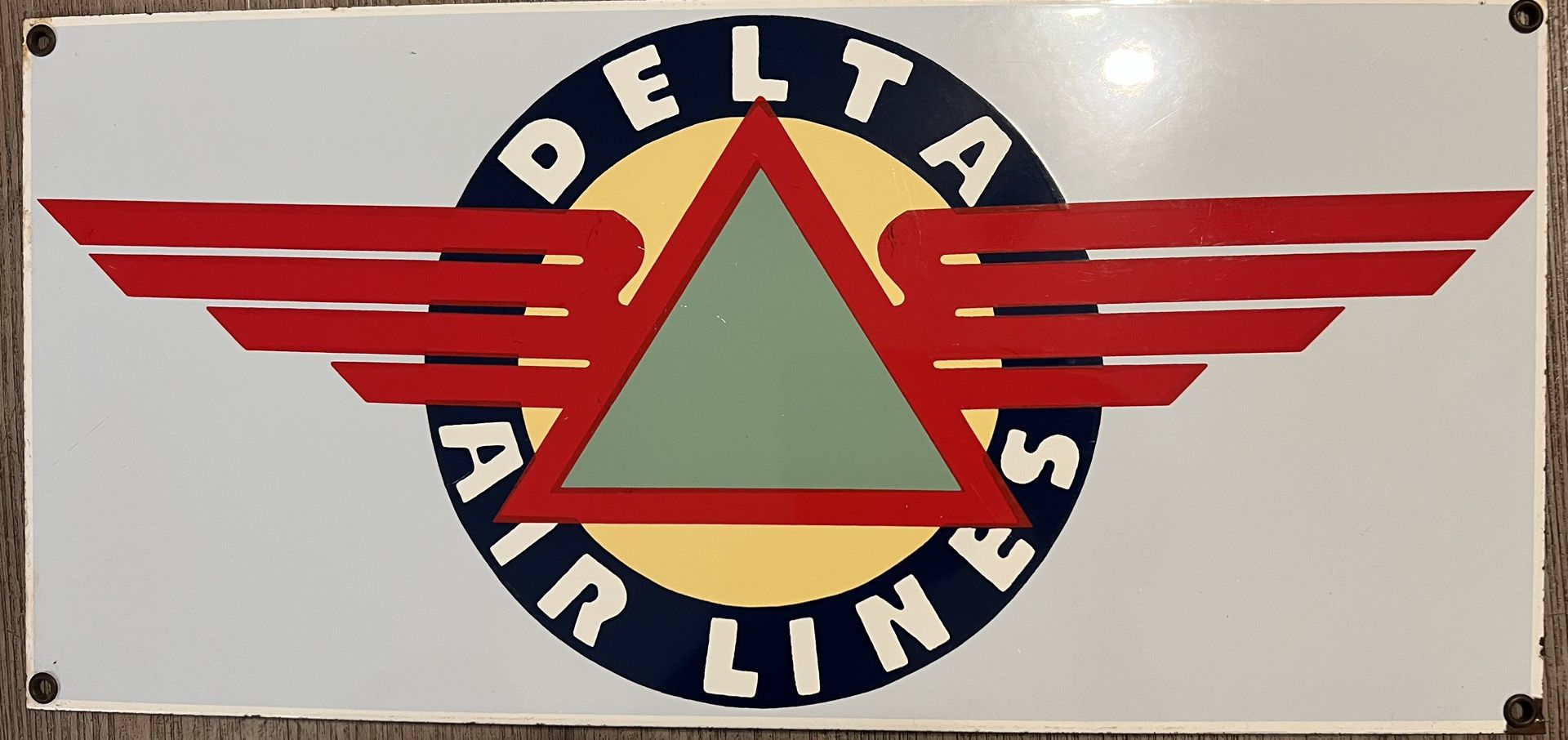 Ande Rooney Delta Air Lines Vintage Porcelain Enamel Sign 7½ " x 16"