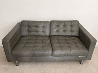 Gray Leather Loveseat Sofa – Removable Cushions