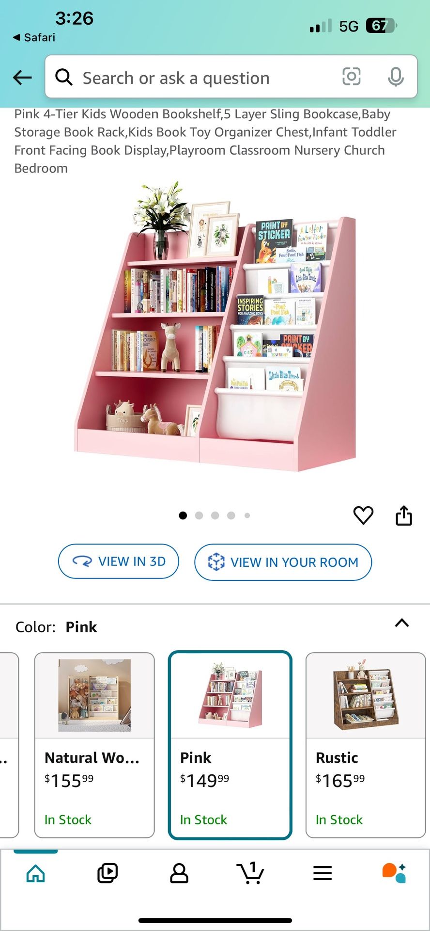 4 Tier Kids Wooden Bookshelf Toy Shelf Storage
