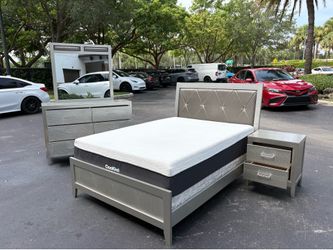 Silver Full Size Bedroom Set with CoolGel Mattress, Dresser, Mirror, and Nightstand