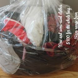 New and semi-used clothes $100 for the whole bag. Sizes range from Small-XL . Shorts, Jeans, leggings, dresses, tips, shirts, crop tops, pants, blouse
