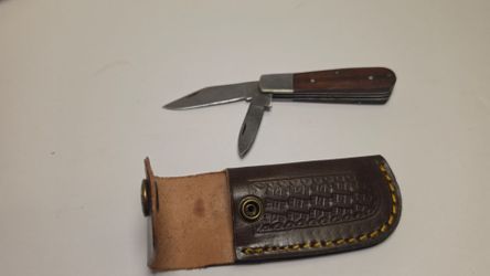 Two-Blade Folding Pocket Knife with Leather Sheath