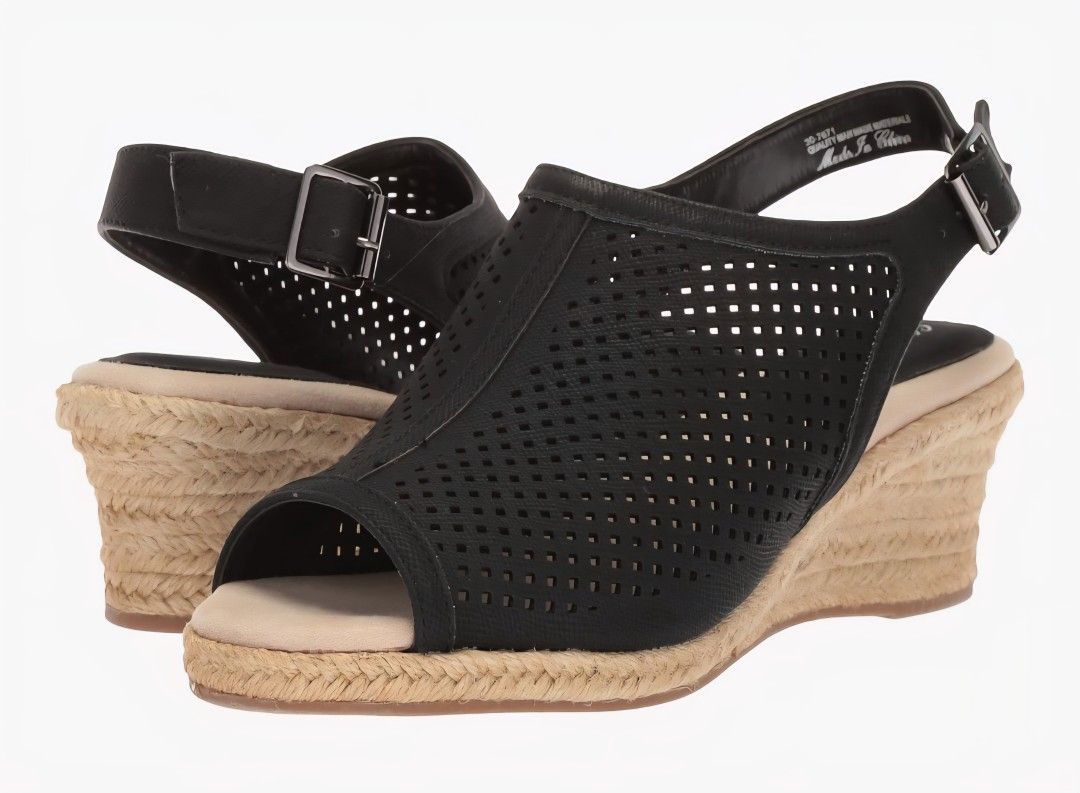 Women's 9-1/2m easy street super flex wedge sandals, black, NEW