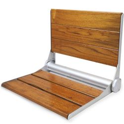 New ✅️ 18" ADA Compliant Folding Serena Teak Wood Shower Bench Seat, Clear Coated for Extra Protection and Smooth Modern Finish