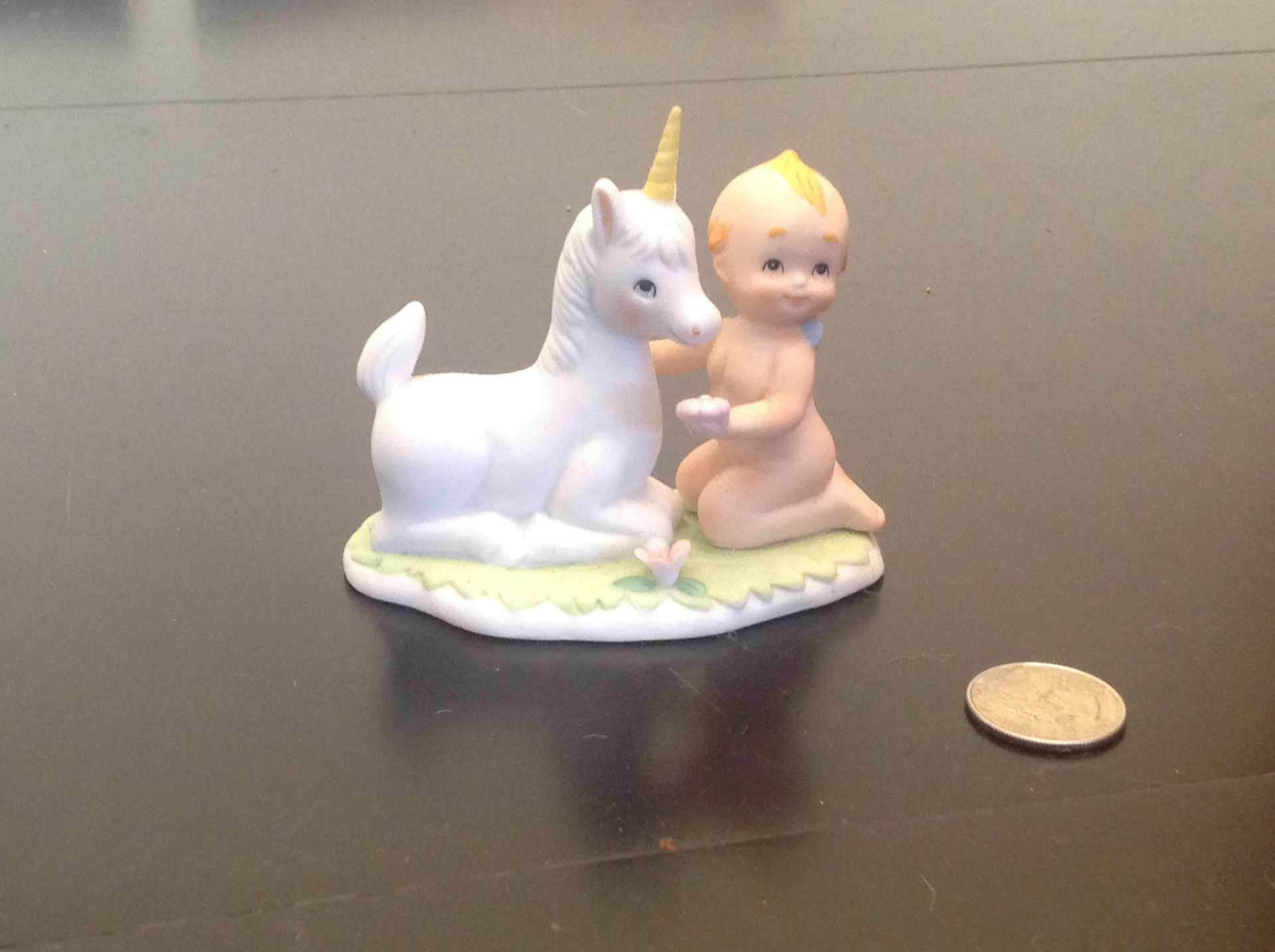 Vintage (1985) Lefton China - Hand Painted Unicorn & Kewpie Cherub