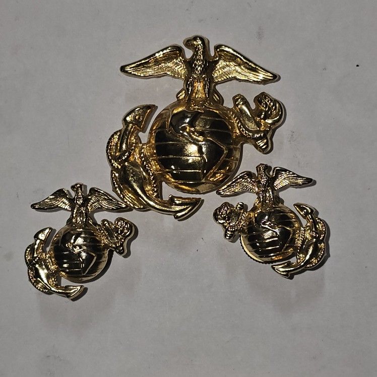 MARINE CORPS Enlisted Dress Cap,Collar Eagle,Globe, Anchor Screwback Devices