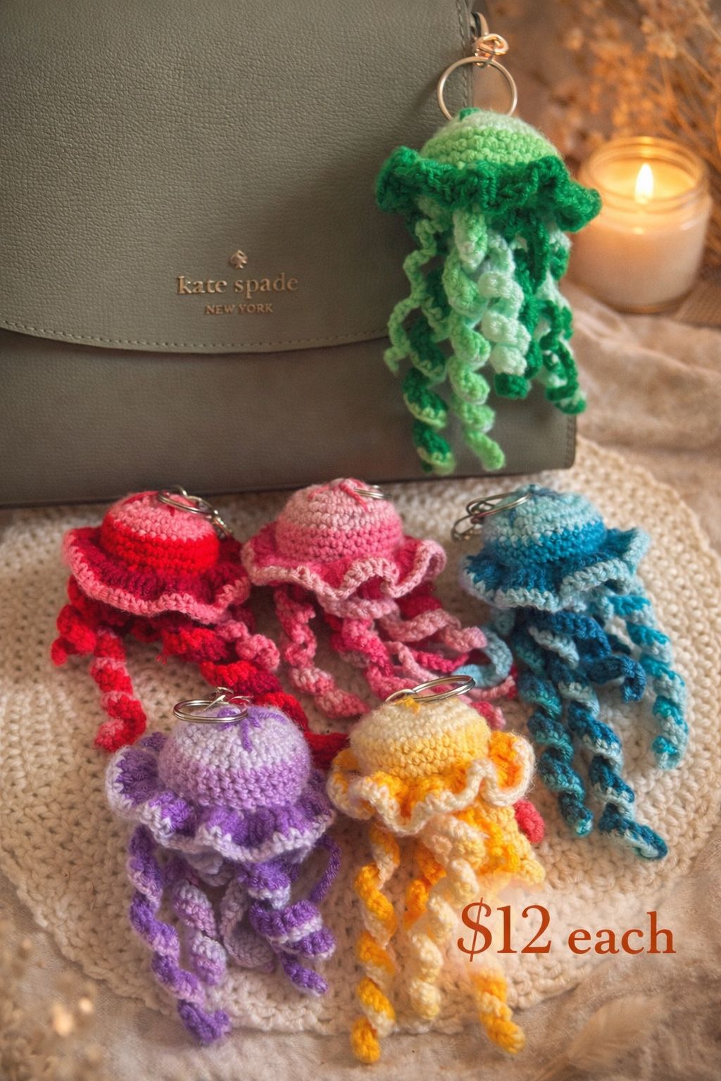 Crocheted Jelly Fish Keychain