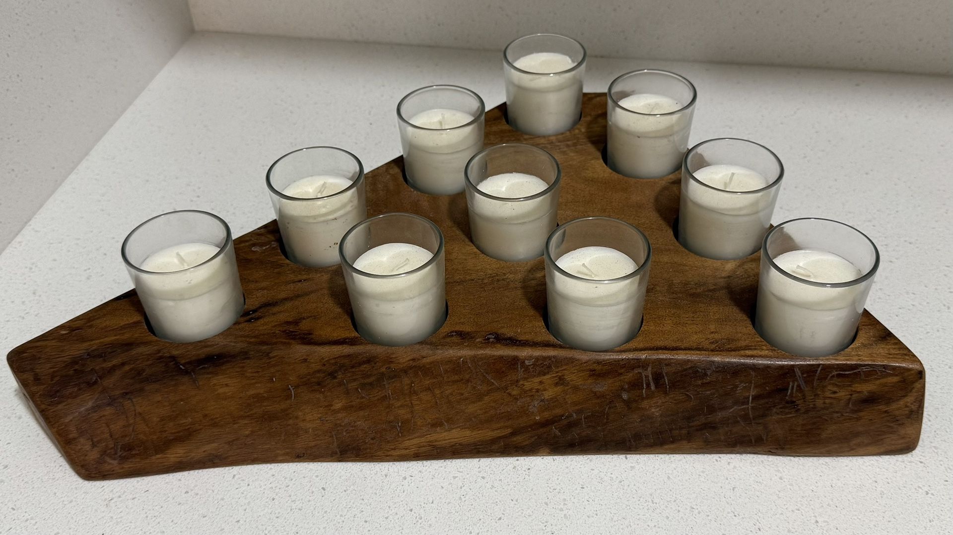 Triangle Walnut Candle Centerpiece 