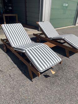 Outdoor Wood Chaise Loungers with Cushions – Set of 2