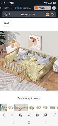 PVWIIK Full Montessori Floor Bed with High Rails & Door and Slats for Kids Bedroom,High Rails Bed Frame with Safety Guardrails, No Box Spring Needed,