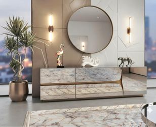 70” TV STAND MIRROR GOLD 2 DRAWER