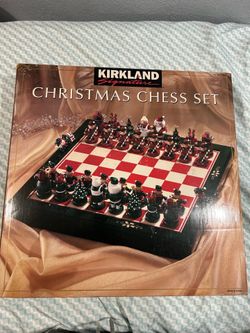 Vintage Kirkland Signature Christmas Chess Set – Hand Painted Wooden Pieces