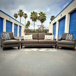 Modern Farmhouse Brown Sofa and Lounge Chair Set