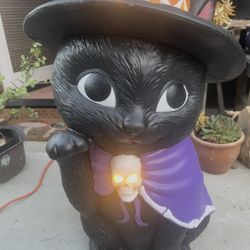 Home Accents Holiday 2.5 ft LED Lights Witch Black Cat Blow Mold Halloween