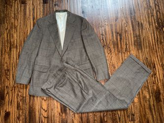 IZOD Tailored Vintage 90s Beige Grey 2pc Suit Jacket & Pant Set ~44L / 36x32
