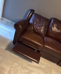 2 Brown Leather Recliner Sofa