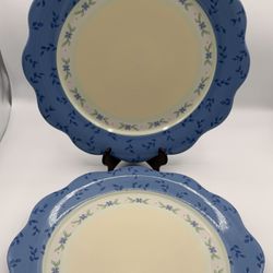 Pfaltzgraff Summer Breeze 14" Round Scalloped Chop Plate Tray Cake Platter Blueq