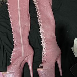 Sparkly pink knee high dancer heels