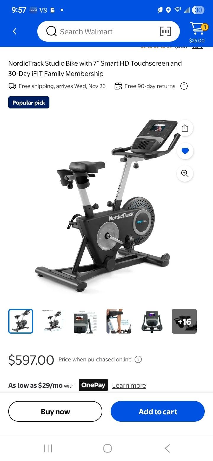 Nordic track Studio Bike w/7in Smart Touchscreen