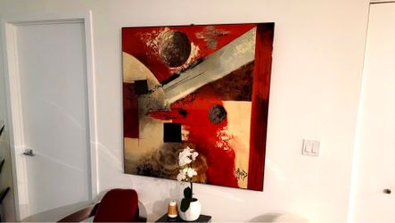 EL DORADO FURNITURE ACRYLIC RED ABSTRACT MODERN PAINTING ARTWORK
