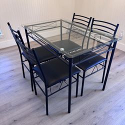 Dining Table Set, 5 Pieces Dining Set with Tempered Glass Top Table and 4 Chairs, Kitchen Dining Room Furniture, Black