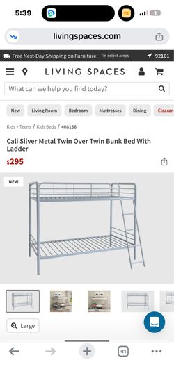 Cali Silver Metal Twin Over Twin Bunk Bed With Ladder