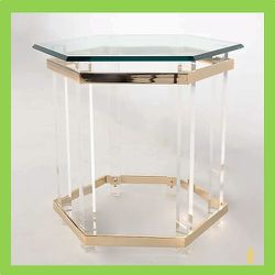 TABLE - Vintage Lucite and Brass - Glass Top  Side Table - Charles Hollis Jones Style   